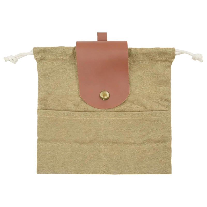 Khaki Foldable Canvas Foraging Bag With Leather Belt Pouch For Hands Free Mushroom Picking Hiking Camping - Image 2
