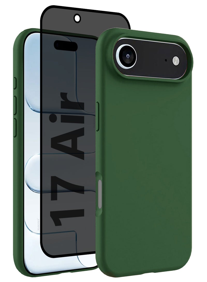 2 Packs Silicone Protective Phone Case for iPhone 17 Air - Soft Anti-Scratch Microfiber Lining Ultra Slim Drop Protection Phone Cover with Privacy Screen Protector - Green