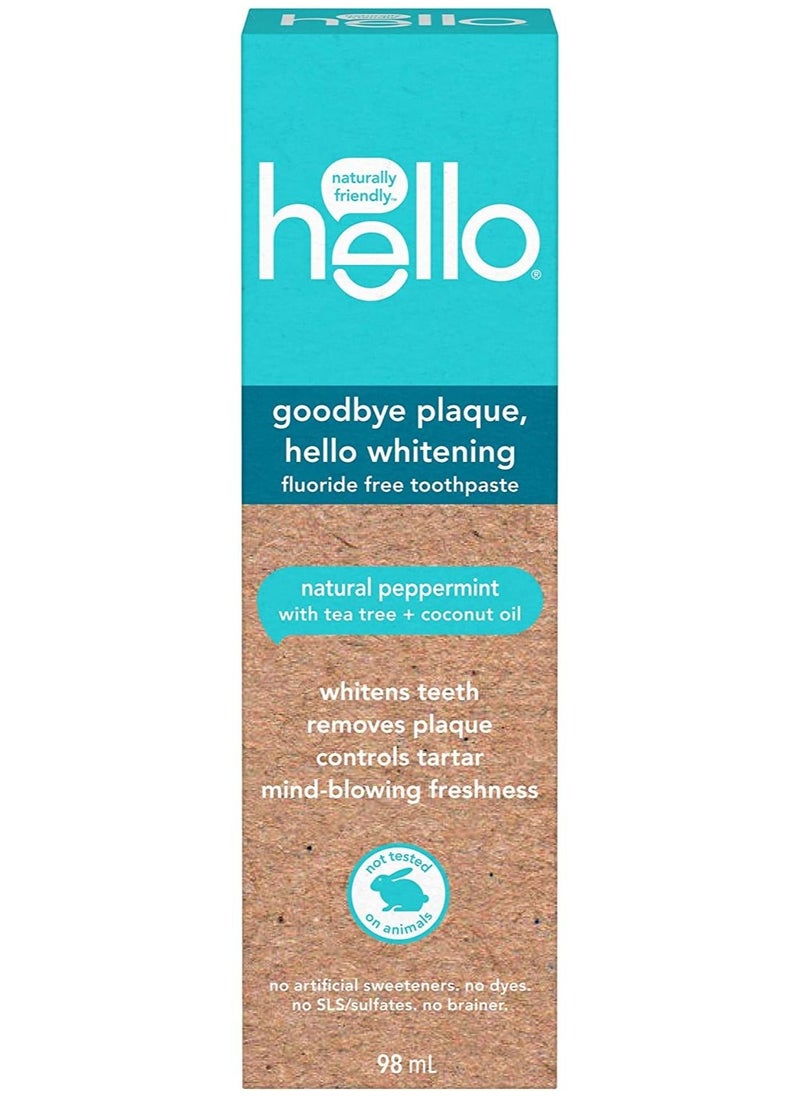 Hello معجون أسنان Hello Goodbye Plaque Hello Whitening الخالي من الفلورايد بنكهة النعناع الطبيعي 98 مل  - Image 1