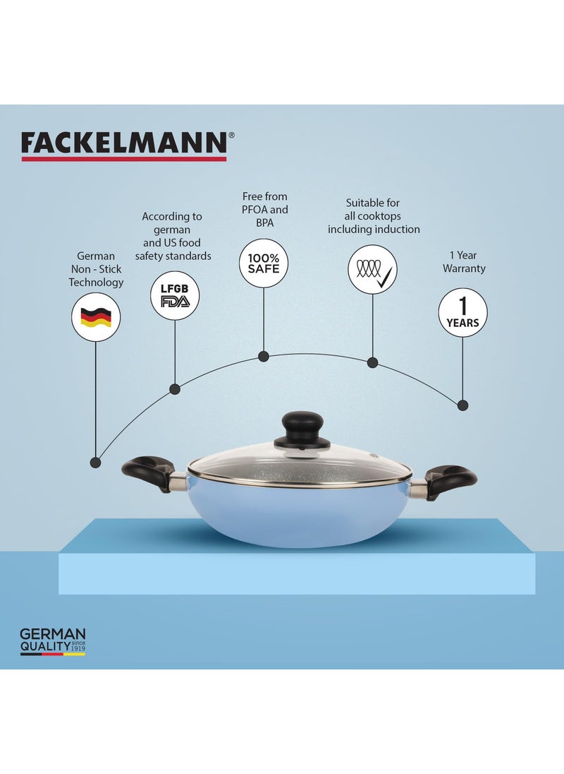 FACKELMANN Fackelmann 24 CM Frying Pan with Lid, Nonstick | Cologne Range | 3 Layer Non Stick Greblon Coating | Riveted Handles for Strong Hold | Ideal for Searing, Frying, Sauteing, Braising  - Image 2