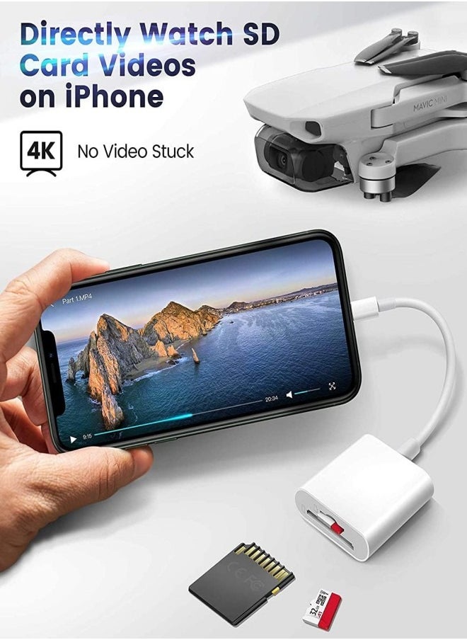 SD Card Reader for iPhone/iPad, 2 in 1 Dual Slot Lightning to SD/TF Card Camera Memory Card Reader Adapter for iPhone 14/13/12/11/X/XS/XR/8/7 iPad,Quickly Transfer Photos Videos