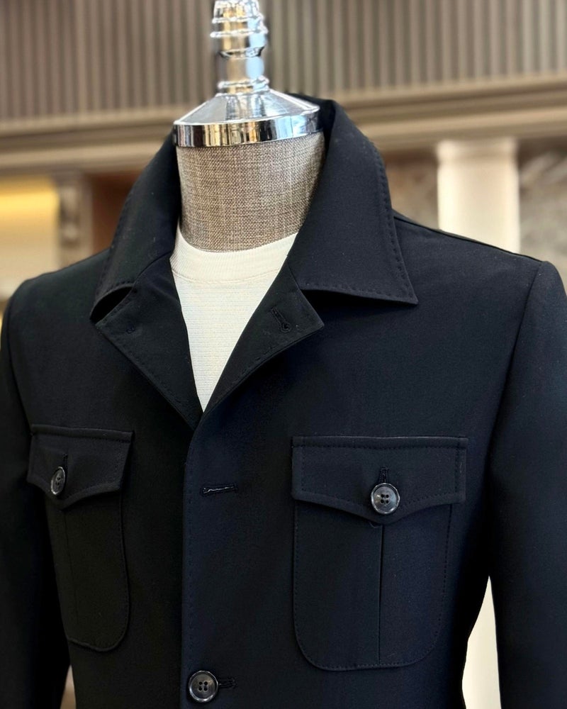 Terzi Adem Altun Tailor Adem Altun Italian Style Slim Fit Safari Jacket Trouser Suit Black T11957  - Image 3