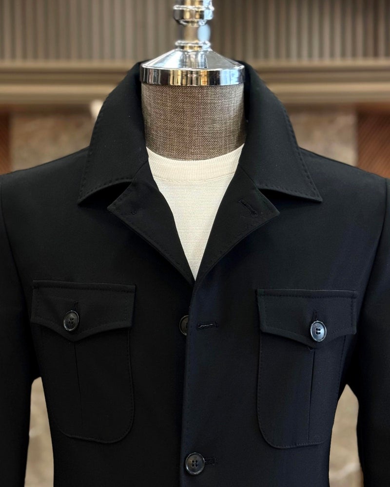 Terzi Adem Altun Tailor Adem Altun Italian Style Slim Fit Safari Jacket Trouser Suit Black T11957  - Image 2