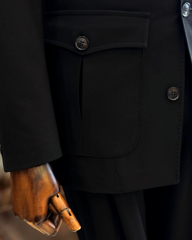 Terzi Adem Altun Tailor Adem Altun Italian Style Slim Fit Safari Jacket Trouser Suit Black T11957  - Image 5