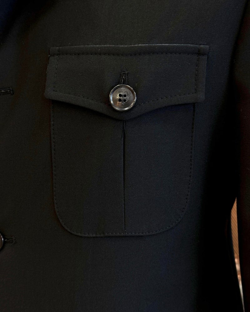 Terzi Adem Altun Tailor Adem Altun Italian Style Slim Fit Safari Jacket Trouser Suit Black T11957  - Image 4