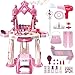 deAO Toddler Vanity Makeup Table Toy with Mirror ChairKids Vanity withPretend Play Makeup Toy with Hair Dryer ToyToddler Beauty Salon SetGift for Girls 3 4 5 - Image 2