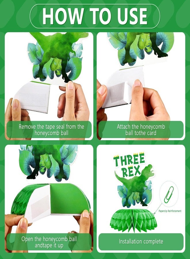 Grencian 9 Pcs Three Rex Birthday Party Decorations Dinosaur 3rd Birthday Honeycomb Centerpieces Three Rex Dinosaur Table Toppers for Boys Dino 3 Year Old Party Supplies Table Decorations - Image 3