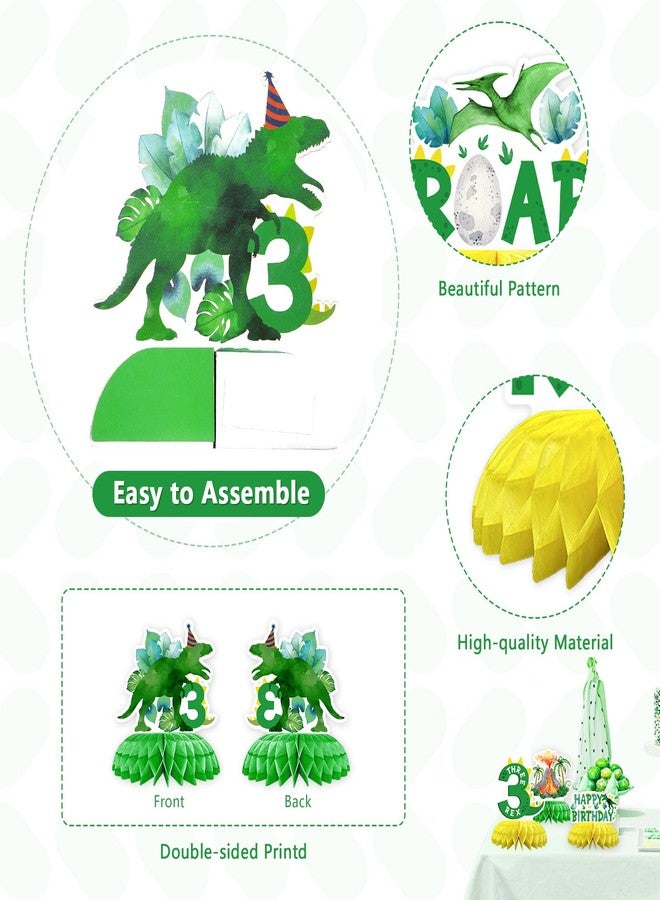 Grencian 9 Pcs Three Rex Birthday Party Decorations Dinosaur 3rd Birthday Honeycomb Centerpieces Three Rex Dinosaur Table Toppers for Boys Dino 3 Year Old Party Supplies Table Decorations - Image 4