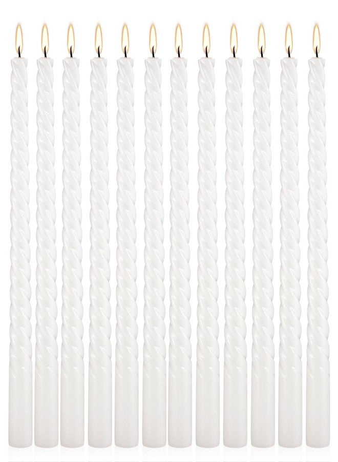 WPONSZU 10 Inch White Spiral Taper Candle Set, 12 Pack Unscented Dripless Candlesticks for Dinner Baby Shower Party Brithday Wedding and Home Decoration - Image 1