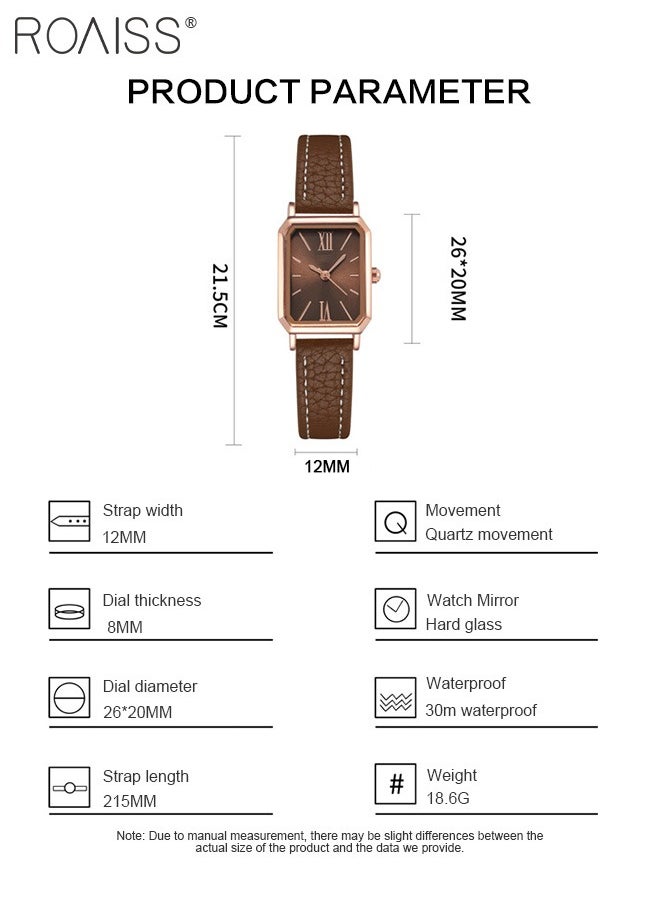 roaiss - Women's Leather Strap Quartz Watch, Analog Display Rectangle Dial, Waterproof Fashionable Simple Wristwatch as Gift for Ladies, Brown - Image 1