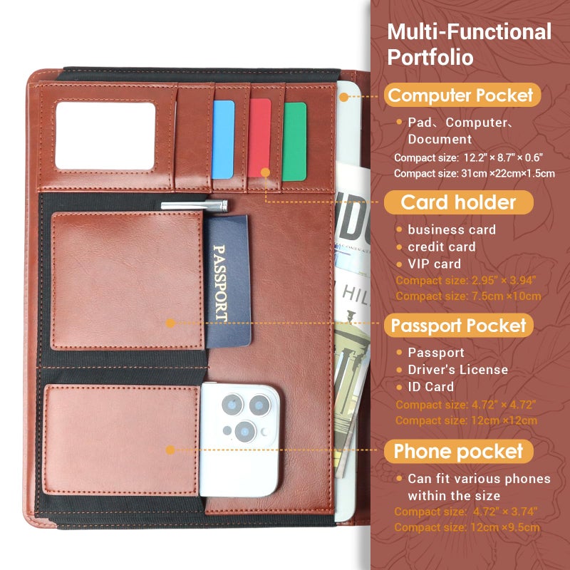 FORTAVEM Embossed Professional Trifold Padfolio with Magnetic Closure â€“ A4 Letter Portfolio Organizer for Business Meetings, Interviews & Presentations, Document Folder with Notepad Holder - Image 3