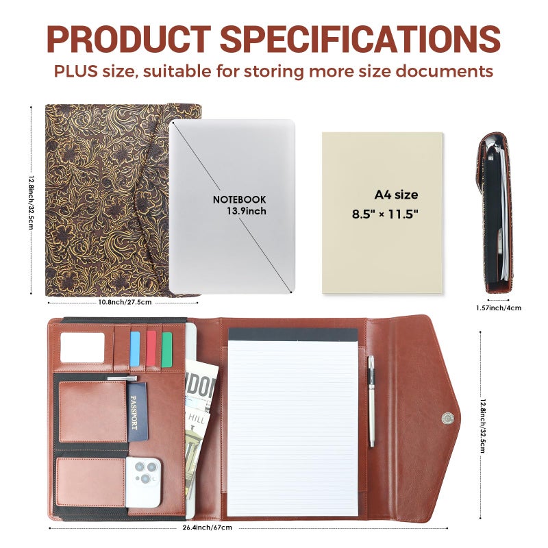FORTAVEM Embossed Professional Trifold Padfolio with Magnetic Closure â€“ A4 Letter Portfolio Organizer for Business Meetings, Interviews & Presentations, Document Folder with Notepad Holder - Image 2