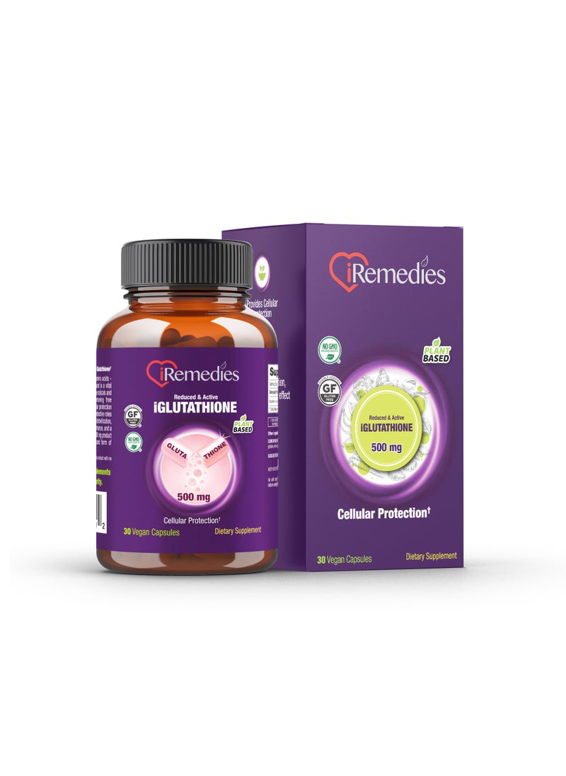 iRemedies - iRemedies iGlutathione 500mg - Antioxidant Support for Skin Brightening, Detox, and Immune Health - 30 Vegan Capsules - Image 1