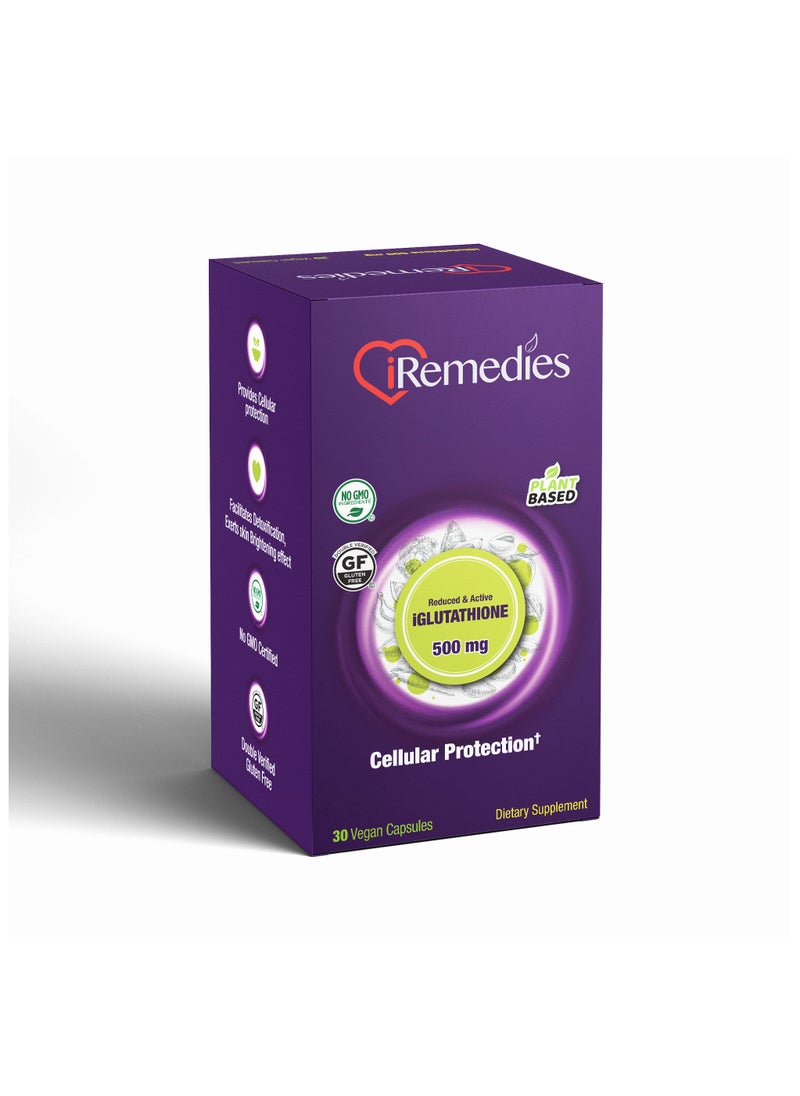 iRemedies - iRemedies iGlutathione 500mg - Antioxidant Support for Skin Brightening, Detox, and Immune Health - 30 Vegan Capsules - Image 1