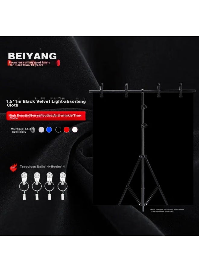 BEIYANG Black Background Fabric, Flocked Fabric, Photography Backdrop, Solid Color, Thickened, Light-absorbing, Portrait, Id Photo, Velvet, Photo-taking, Flocked Photography Cloth, Backdrop, Light-blocking Cloth - Image 1