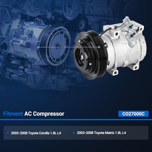 Autoround A/C AC Compressor with Clutch Fit for 2003-2008 Toyota Corolla & Matrix, 1.8L L4, Replace CO-11247C 88310-50160 88310-5016084 158386 157386 - Image 2