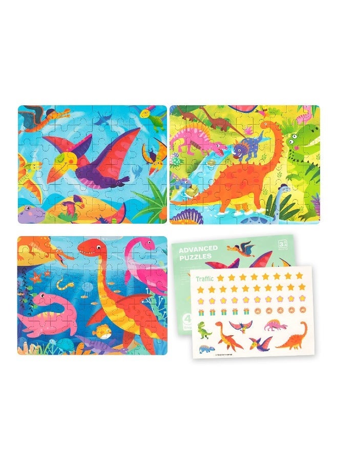 3-in-1 Educational Wooden Jigsaw Puzzles for Kids Ages 3-5, 48-60 Pieces Dinosaur Puzzles, Perfect Learning Gift for Toddler Boys and Girls, Fun and Engaging Preschool Toys.