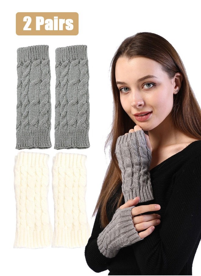 GMORO - Fingerless Hand Warmer Skeleton Gloves, KASTWAVE Women Winter Warm Knit Fingerless Gloves Hand Crochet Thumbhole Arm Warmers Mittens, Hand Warmers for Women - Image 1
