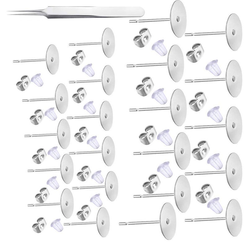 1200 PCS 5MM Hypoallergenic Stainless Steel Earrings Posts Flat Pad Blank Earring Pin Studs with Butterfly Earring Backs and Silicone Bullet Earring Backs for Jewelry Making Findings