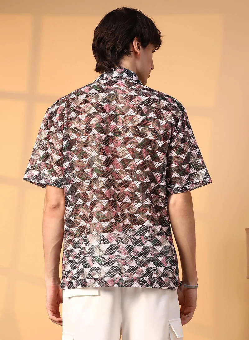 CAHOOT  Men's Multicolour Overlap Knit Oversized Shirt for Men | Best Price UAE