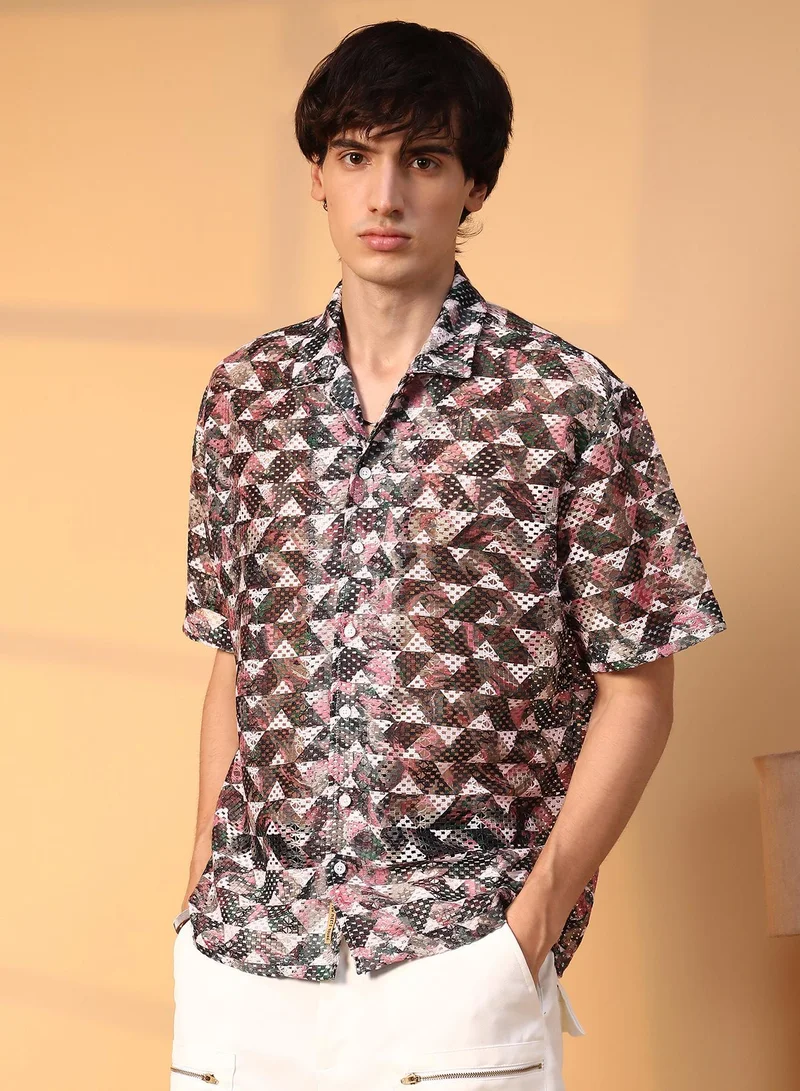 CAHOOT  Men's Multicolour Overlap Knit Oversized Shirt for Men | Best Price UAE