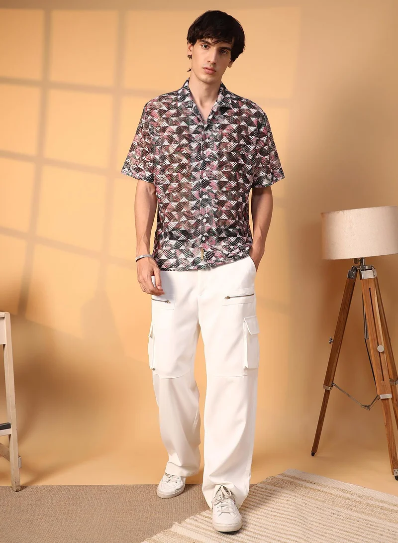 CAHOOT  Men's Multicolour Overlap Knit Oversized Shirt for Men | Best Price UAE