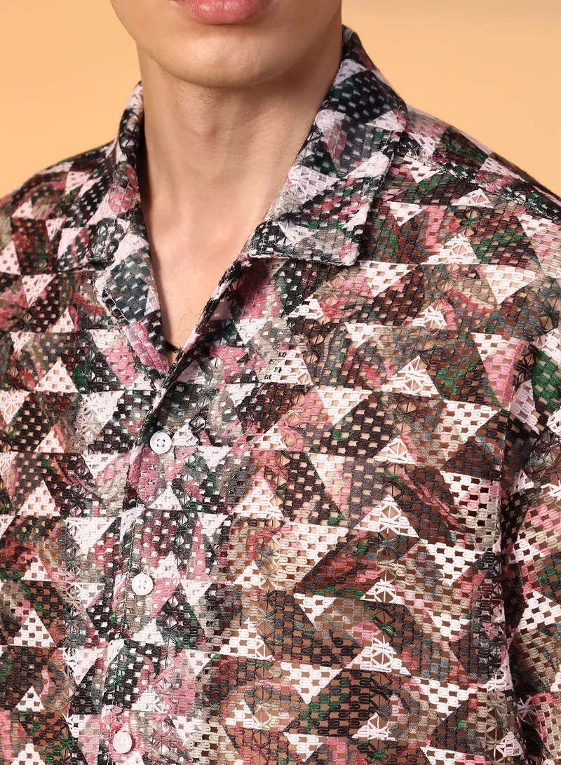 CAHOOT  Men's Multicolour Overlap Knit Oversized Shirt for Men | Best Price UAE