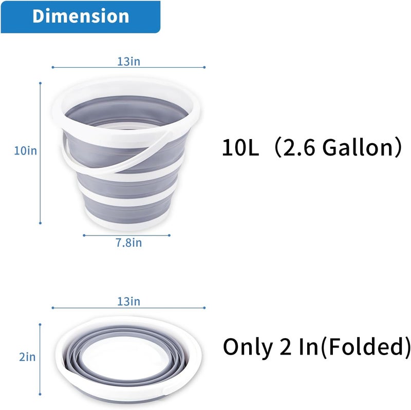 Craftend عبوة من الدلاء القابلة للطي سعة 10 لتر (2.6 جالون) دلو تنظيف، دلو ممسحة قابل للطي، دلو بلاستيكي صغير محمول، مستلزمات مياه للاستخدام الخارجي في الحديقة والتخييم وصيد الأسماك وغسيل السيارات، موفر للمساحة - Image 2