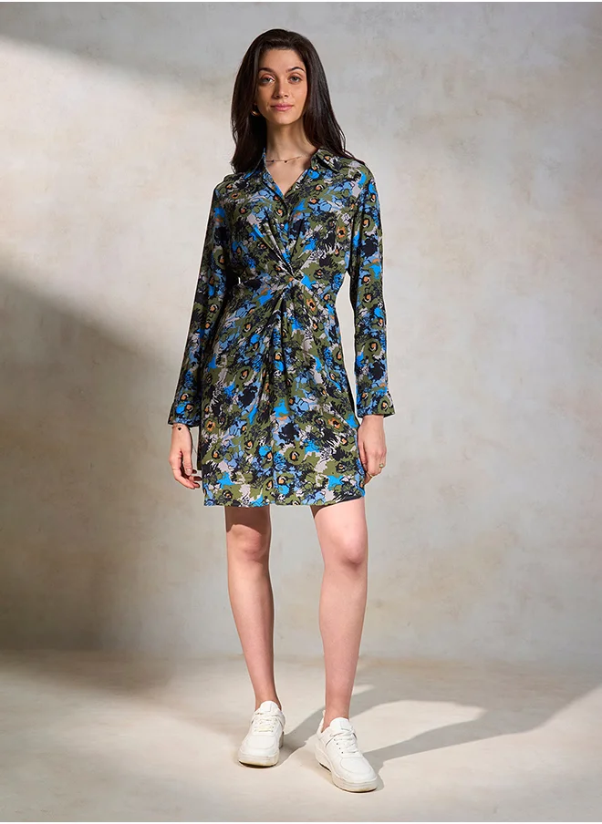 فيرجيو VIRGIO 100% Viscose Draped Shirt Dress