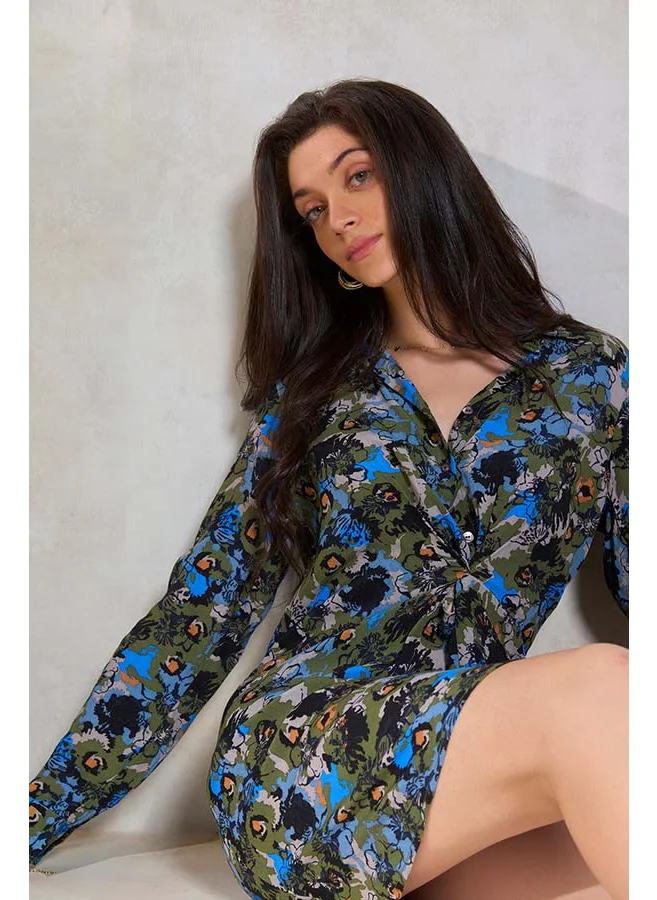 فيرجيو VIRGIO 100% Viscose Draped Shirt Dress