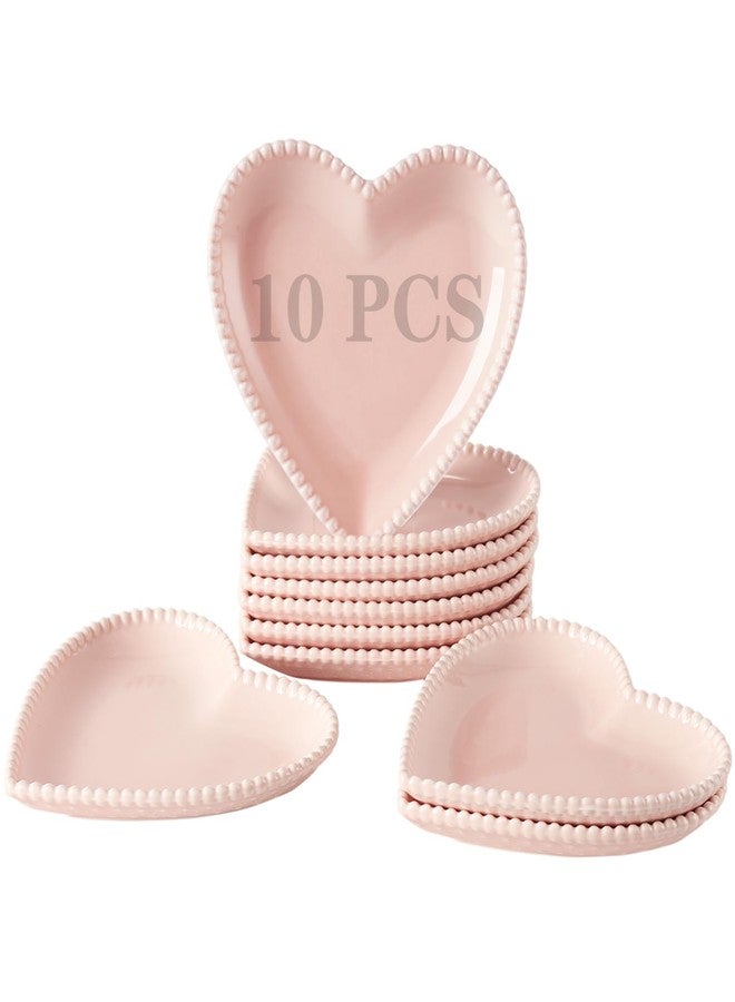 OMAYKEY 6.3 Inch Porcelain Dessert Plates, Heart Shaped Small Dinner Plates, Appetizer Salad Plates Serving Dishes for Cake, Snack, Ice Cream, Waffles, Microwave, Oven, Dishwasher Safe, Pink - Set of 10 - Image 1