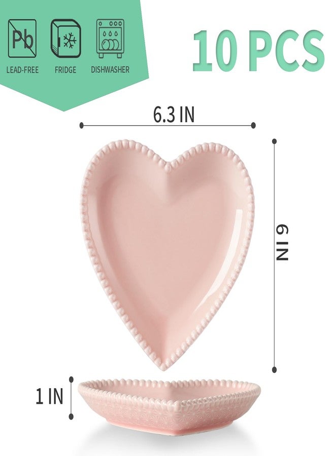 OMAYKEY 6.3 Inch Porcelain Dessert Plates, Heart Shaped Small Dinner Plates, Appetizer Salad Plates Serving Dishes for Cake, Snack, Ice Cream, Waffles, Microwave, Oven, Dishwasher Safe, Pink - Set of 10 - Image 3