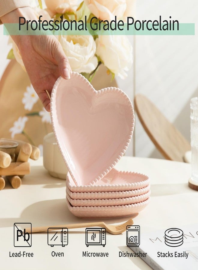 OMAYKEY 6.3 Inch Porcelain Dessert Plates, Heart Shaped Small Dinner Plates, Appetizer Salad Plates Serving Dishes for Cake, Snack, Ice Cream, Waffles, Microwave, Oven, Dishwasher Safe, Pink - Set of 10 - Image 5