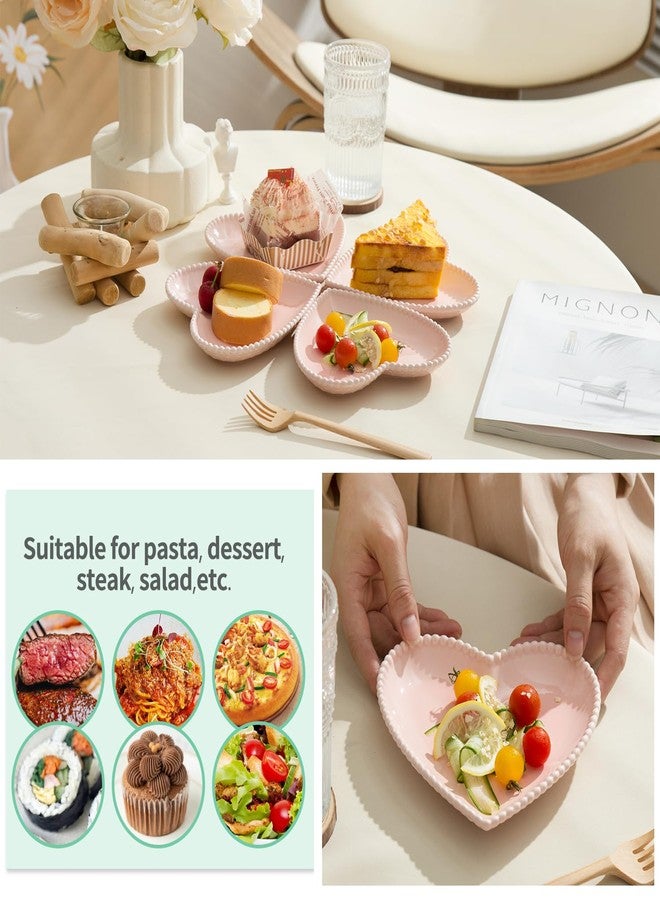 OMAYKEY 6.3 Inch Porcelain Dessert Plates, Heart Shaped Small Dinner Plates, Appetizer Salad Plates Serving Dishes for Cake, Snack, Ice Cream, Waffles, Microwave, Oven, Dishwasher Safe, Pink - Set of 10 - Image 2