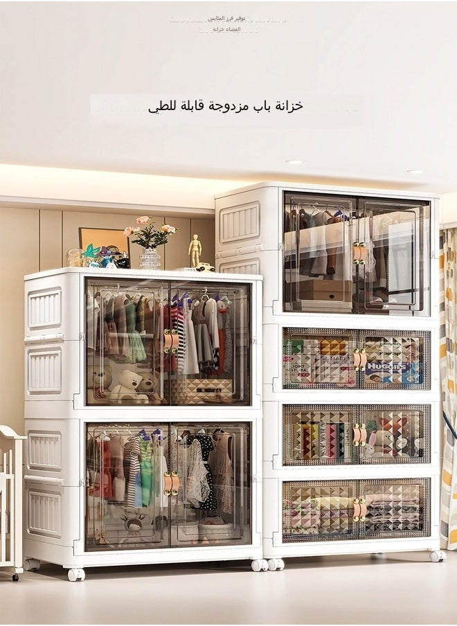 C&C Home 4-Tier Collapsible Stackable Plastic Storage Box with Wheels Foldable Double Door Closet Organizers and Storage Containers with Wheels 65x38x165 cm  - Image 3