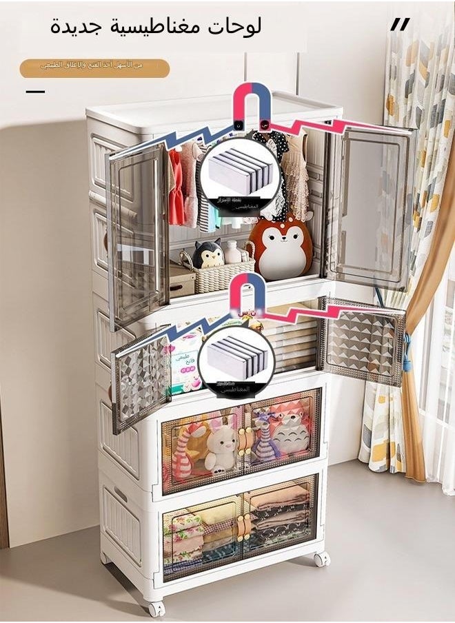 C&C Home 4-Tier Collapsible Stackable Plastic Storage Box with Wheels Foldable Double Door Closet Organizers and Storage Containers with Wheels 65x38x165 cm  - Image 5