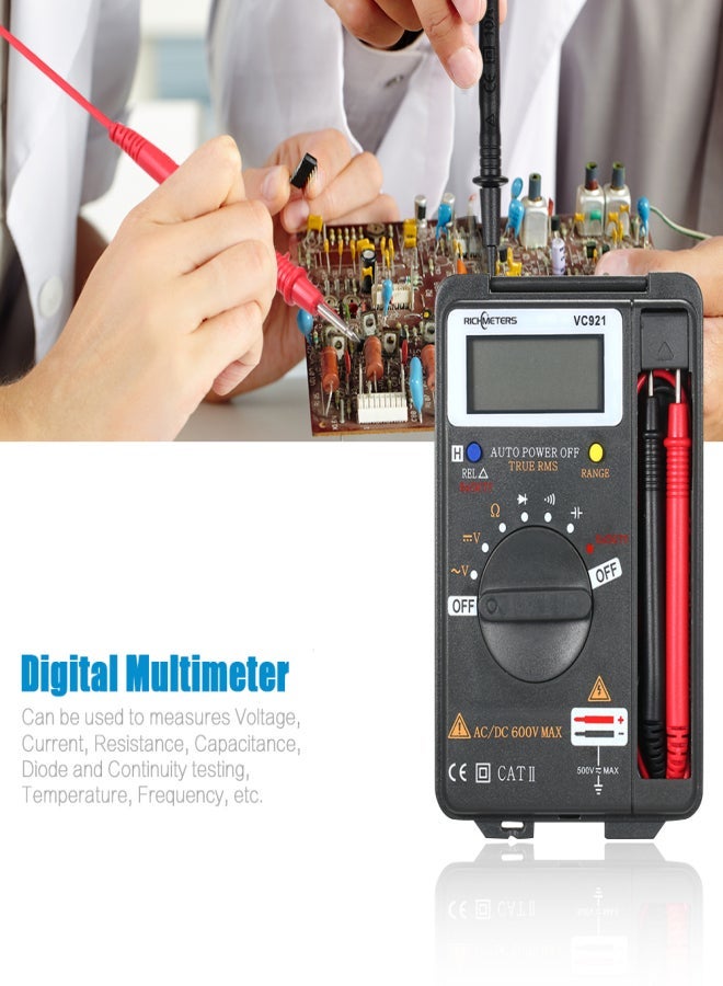 RICHMETERS Handheld Mini  Digital Multimeter Multifunction 4000 Counts Multi Meter AC/DC Transistor Voltage Tester Ammeter Temperature Sensor Test Probe VC921 - Image 5
