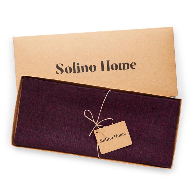 Solino Home Linen Table Runner 120 Inches Long - 100% Pure Linen Chambray Burgundy Table Runner 14 x 120 Inch - Machine Washable Dining Table Runner for Fall  Thanksgiving  Christmas - Athena - Image 4