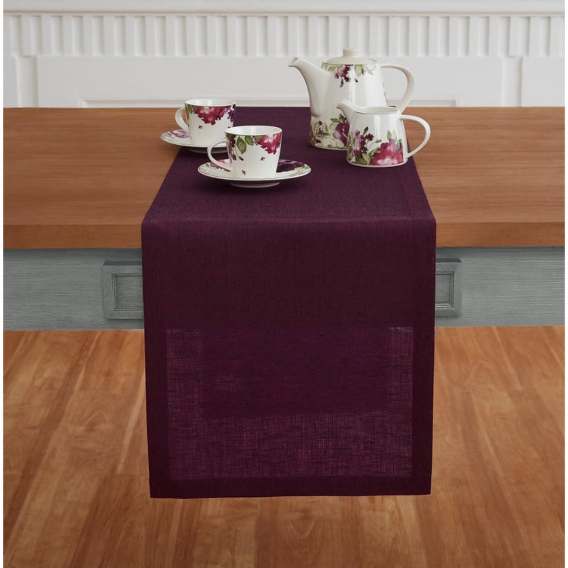 Solino Home Linen Table Runner 120 Inches Long - 100% Pure Linen Chambray Burgundy Table Runner 14 x 120 Inch - Machine Washable Dining Table Runner for Fall  Thanksgiving  Christmas - Athena - Image 2