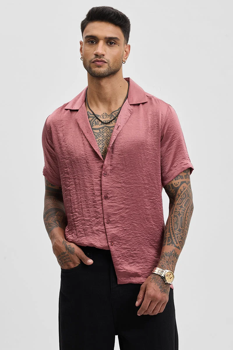 SNITCH Pink Textured Half Sleeve Boxy Casual Shirt