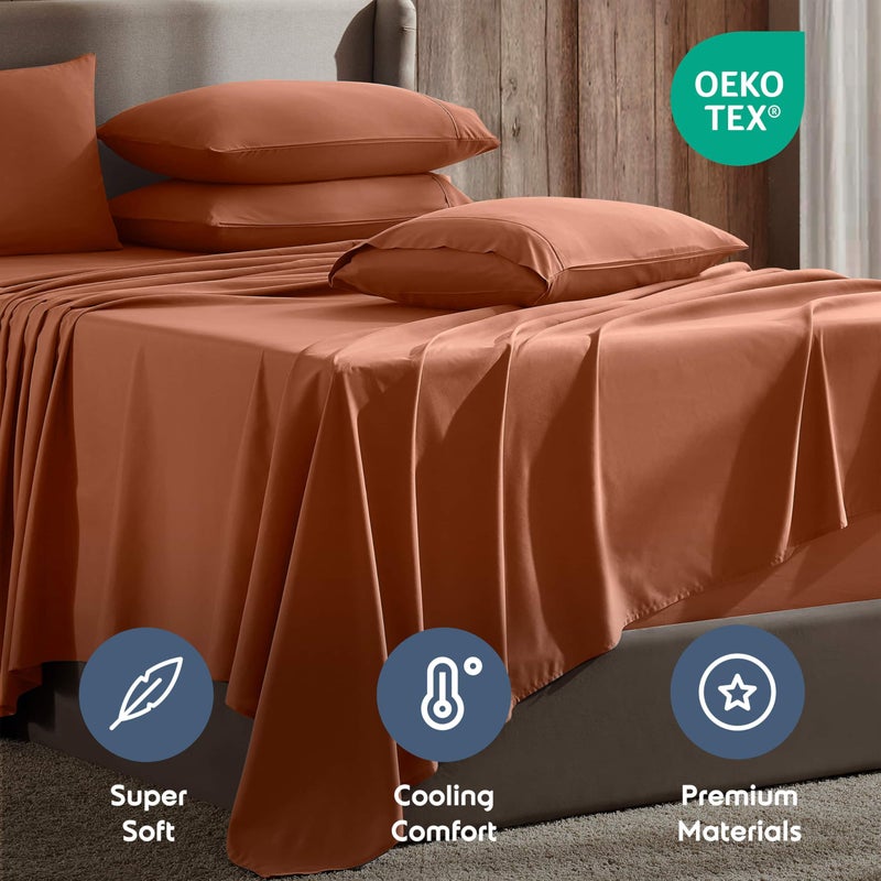 Nestl Extra Deep Queen Sheet Set - 6 Piece Breathable & Cooling Sheets - Hotel Luxury Bedding Set w/18-24 Inch Deep Pockets - Easy & Secure Fit - Super Soft, Wrinkle Free & Comfy - Rust - Image 4