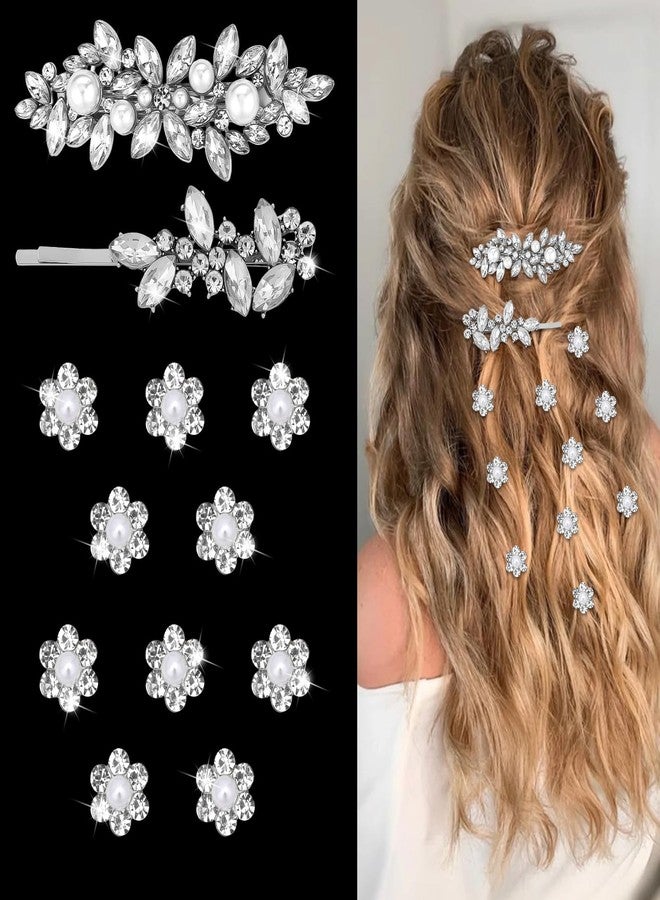 WHAVEL 12 Pcs Rhinestone Hair Clips Wedding Hair Accessories for Women Silver Fancy Barrettes Flower Clips - Image 1