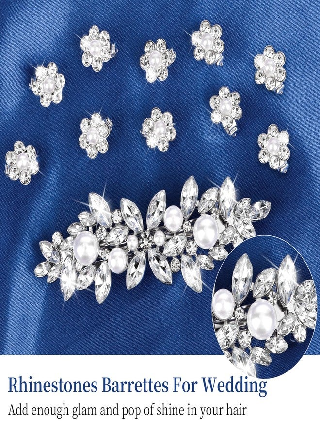 WHAVEL 12 Pcs Rhinestone Hair Clips Wedding Hair Accessories for Women Silver Fancy Barrettes Flower Clips - Image 2