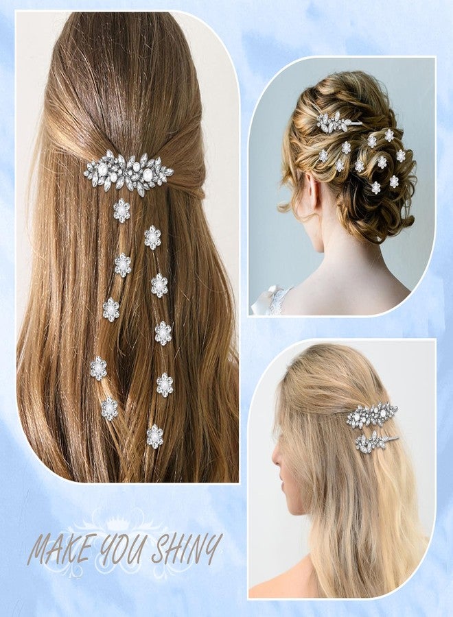WHAVEL 12 Pcs Rhinestone Hair Clips Wedding Hair Accessories for Women Silver Fancy Barrettes Flower Clips - Image 3