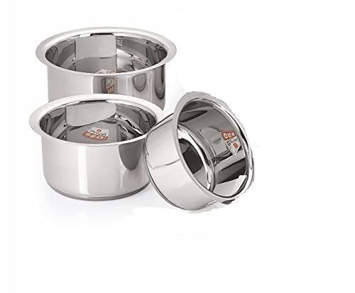 Priya Stainless Steel Tope/Patila/Cookware Set – 3 Pieces (900ml, 1300ml, 1800ml), Induction & Gas Stove Compatible, Durable Cookware for Boiling, Cooking, Heating – Silver Finish - Image 5