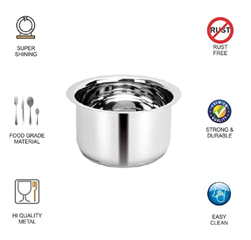 Priya Stainless Steel Tope/Patila/Cookware Set – 3 Pieces (900ml, 1300ml, 1800ml), Induction & Gas Stove Compatible, Durable Cookware for Boiling, Cooking, Heating – Silver Finish - Image 3