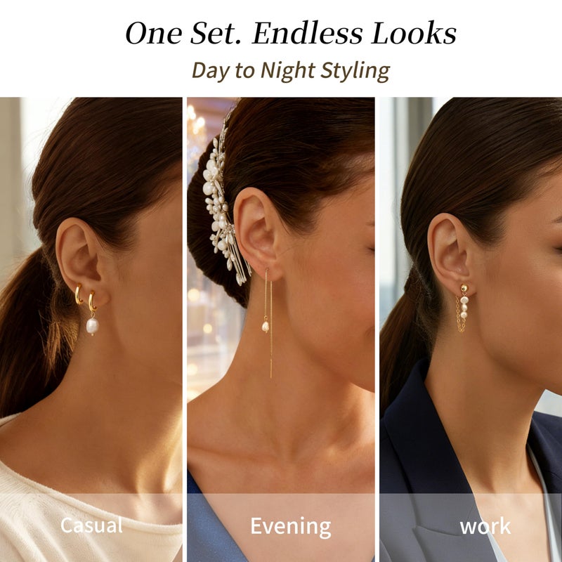 Moodear Gold Pearl Hoop Earrings for Women Non Tarnish â€“ 14K Gold Plated Hypoallergenic Huggie Dangle Drop Earrings Set for Multiple Piercings & Cartilage, Trendy Jewelry Gift - Image 5
