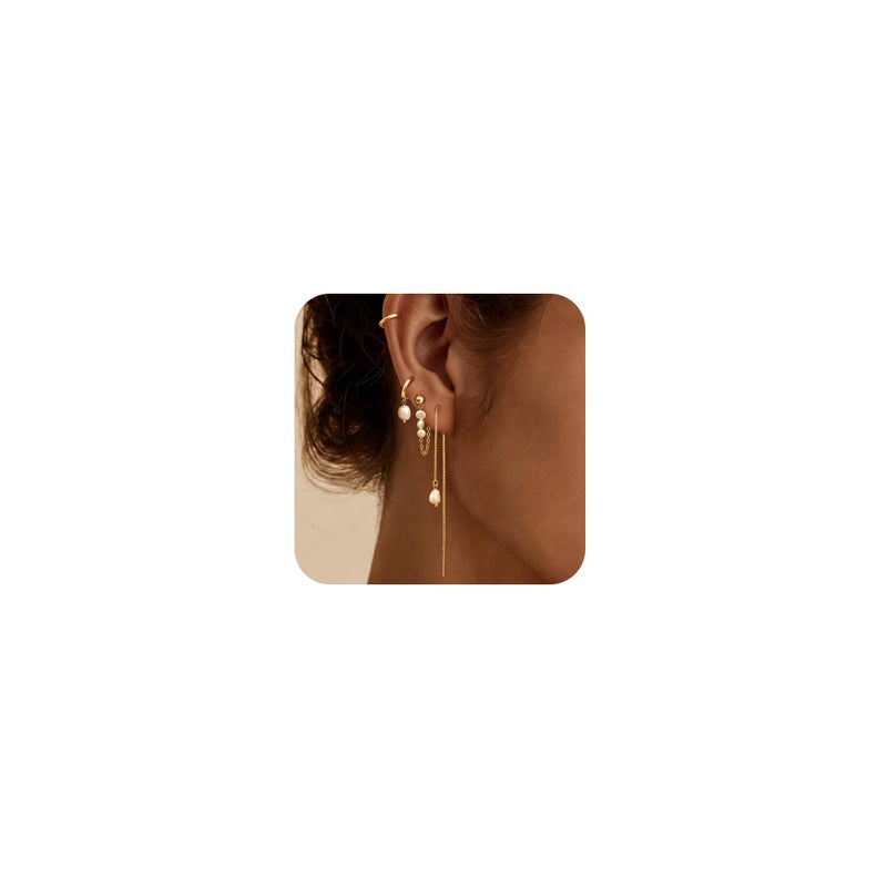 Moodear Gold Pearl Hoop Earrings for Women Non Tarnish â€“ 14K Gold Plated Hypoallergenic Huggie Dangle Drop Earrings Set for Multiple Piercings & Cartilage, Trendy Jewelry Gift - Image 1