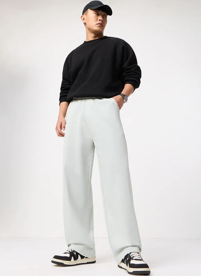 The Souled Store  The Souled Store Men Straight Fit Solid White Korean Joggers  | Best Price UAE