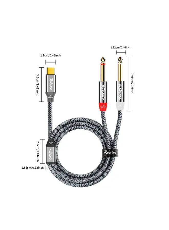 USB Type C to Dual 6.35mm 1 4 Inch Stereo Splitter Y Cable 1.2M 47.24 Inch Nylon Braided Aux Audio Cord for Smartphone Tablet Laptop Amplifier Speaker - Image 2
